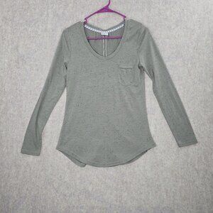 Essentials By Poof Womens Long-Sleeve Speckled Gray Top Scoop Neck Lightweight M